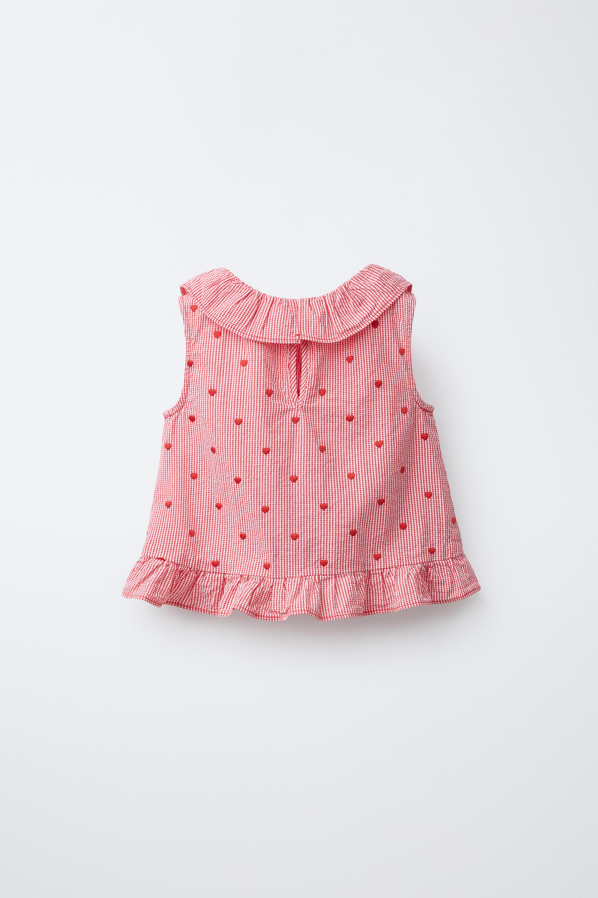 PLAID TOP WITH EMBROIDERED HEARTS